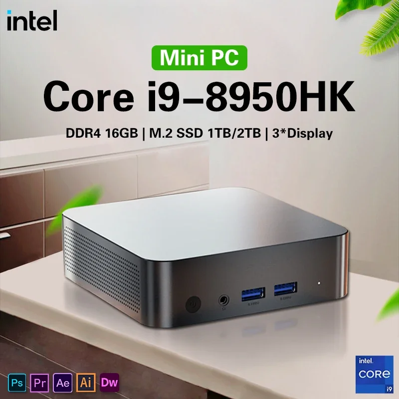 Mini PC Intel I9 8950HK/i3-6100U Windows 11 Mini PC 3 écrans 16 Go de RAM 1 To SSD Wifi 6 BT5.2 Mini PC de bureau