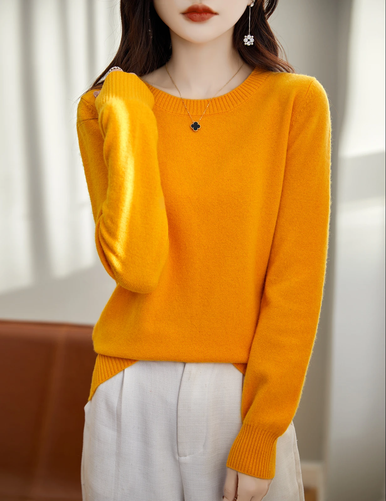 Women's Sweater 100% Merino Wool Pullovers Knitwear 2023 Fall Winter O Neck Sweater for Women Long Sleeve Soft Warm Knit Jumpers