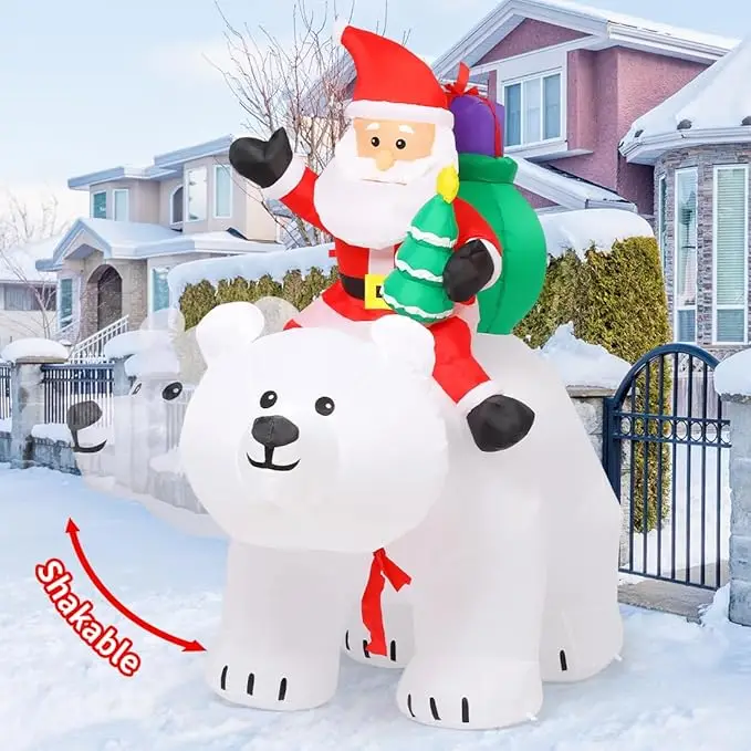 

GOOSH Christmas Inflatables 6.6FT Santa Claus Sitting on Bear with Shaking Head Bright LED Light, Blow Up Yard Decoration
