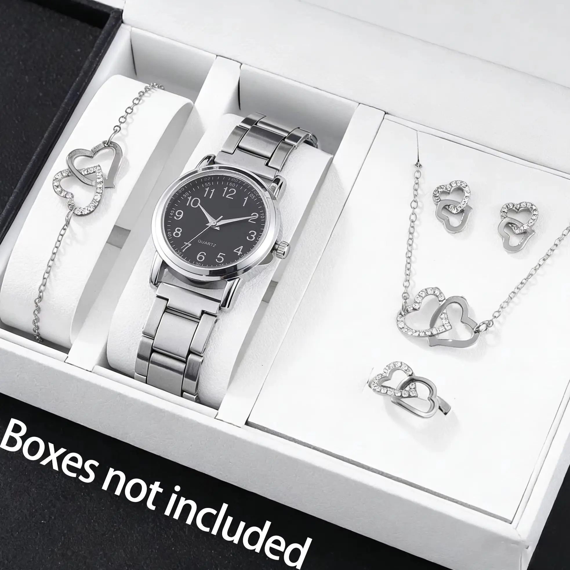 2-Piece Women's Fashion Watch Set with Heart-Shaped Rhinestone Bracelet, High-End Trendy, Exquisite Simple Pattern Quartz Watch and Bracelet Combo, Best Gift Choice for Best Friend's Birthday, Girlfriend's Travel Vacation, Graduation Season, Halloween, Valentine's Day, Christmas
