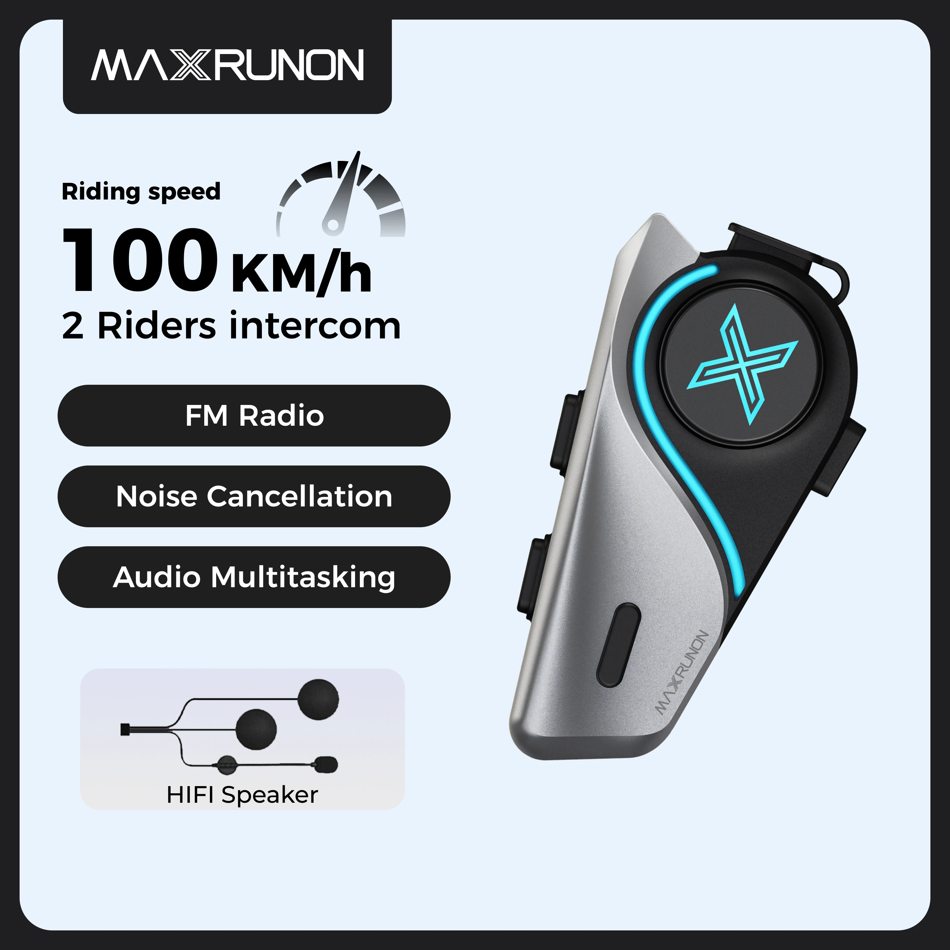 MAXRUNON D9 Kit d'accessoires pour casque de moto avec interphone Bluetooth - Haut-parleurs haute fidélité 40 mm + Micro filaire + Micro à perche