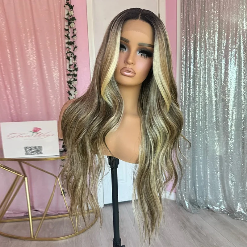 

Synthetic Lace Front Wig For Women Luxury Blonde Highlight Wig Body Wave Lace Wig Blended Human Hair Heat Resistant Wig forWomen