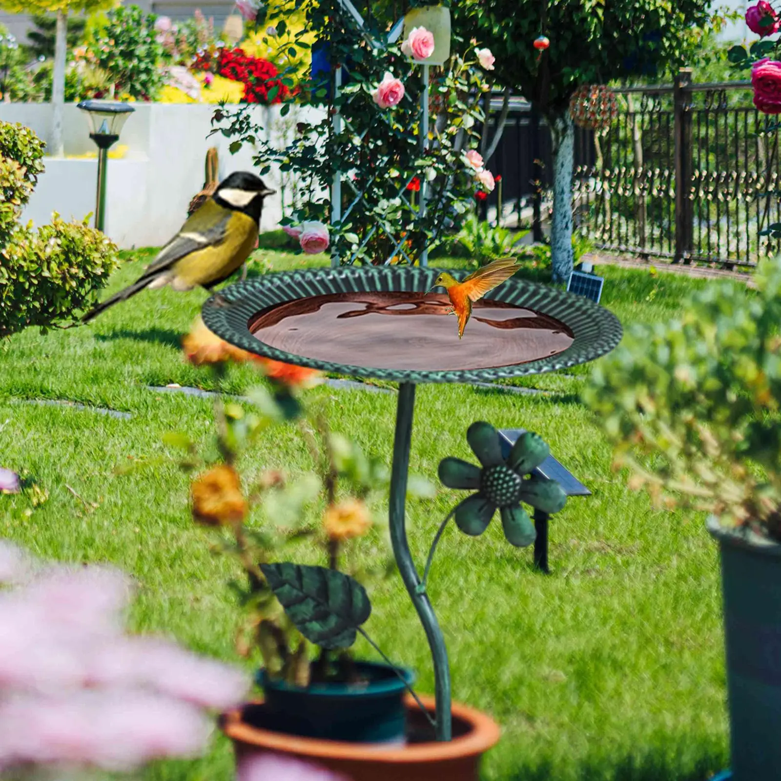 

Metal Bird Bath Attracting Birds Decoration Iron Easy to Setup Drinking Bird Feeder for Outdoor Patio Fence Yard Courtyard