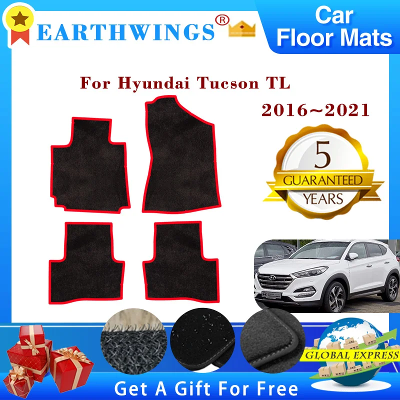 Car Floor Mats For Hyundai Tucson TL 2016~2021 2020 2019 2018 Carpets Footpads Rugs Cover Foot Pads Interior Accessories Sticker