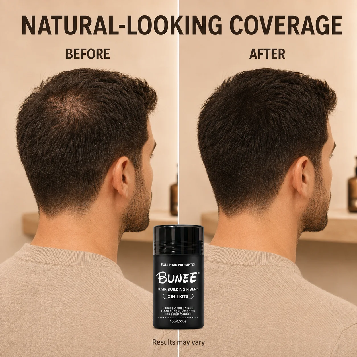 BUNEE Hair Building Fibers 15g, Natural-Looking Hair Fiber Powder for Thinning Hair, Lightweight Coverage for Fuller-Looking Hai