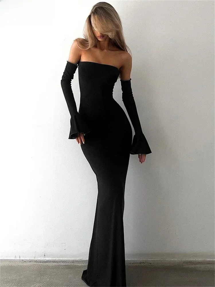Nsauye Jesienna elegancka sukienka damska Sexy wieczorowa sukienka urodzinowa na imprezę klubową Sukienka z długim rękawem Maxi Bodycon 2024 — zdjęcie 2