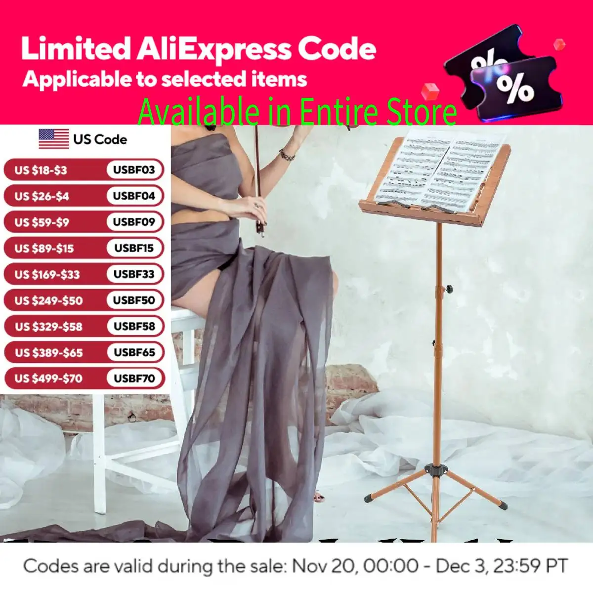 

Sheet Music Stand & Desktop Rotatable Music Book Holder, Wooden Portable Table Height Adjustable with Support Foldable Tripod