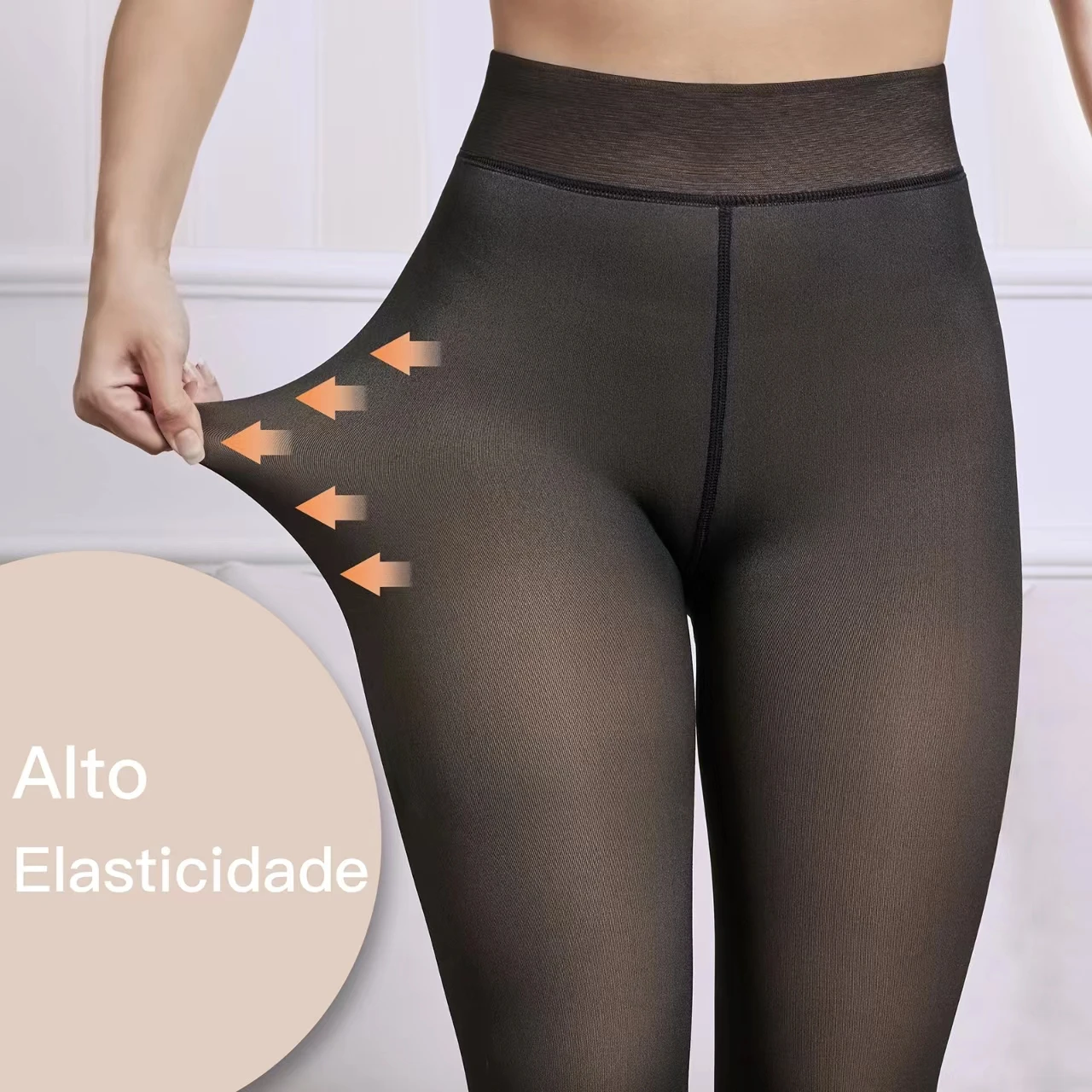 Romantic Crown Meia-calça térmica grossa feminina velo veludo meias cintura alta elástica translúcida perneiras inverno