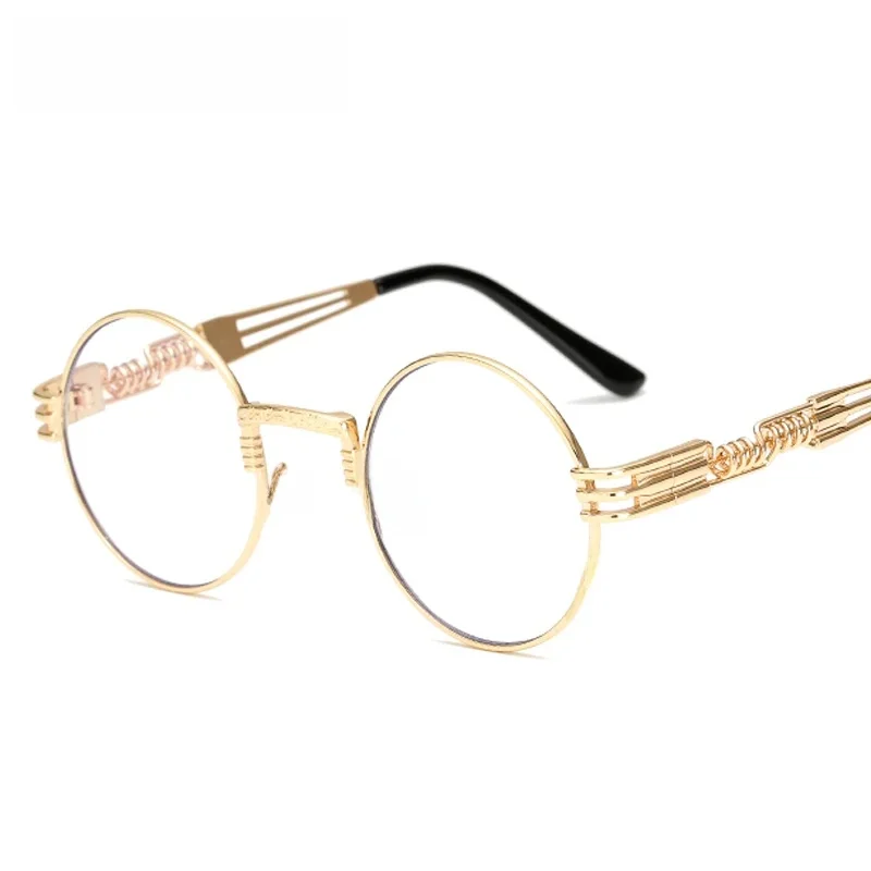 Ralferty w stylu Vintage okrągłe steampunkowe okulary przeciwsłoneczne kobiety mężczyźni Steam Punk złote okulary Hip Hop odcienie Teashades przezroczysty okulary — zdjęcie 2