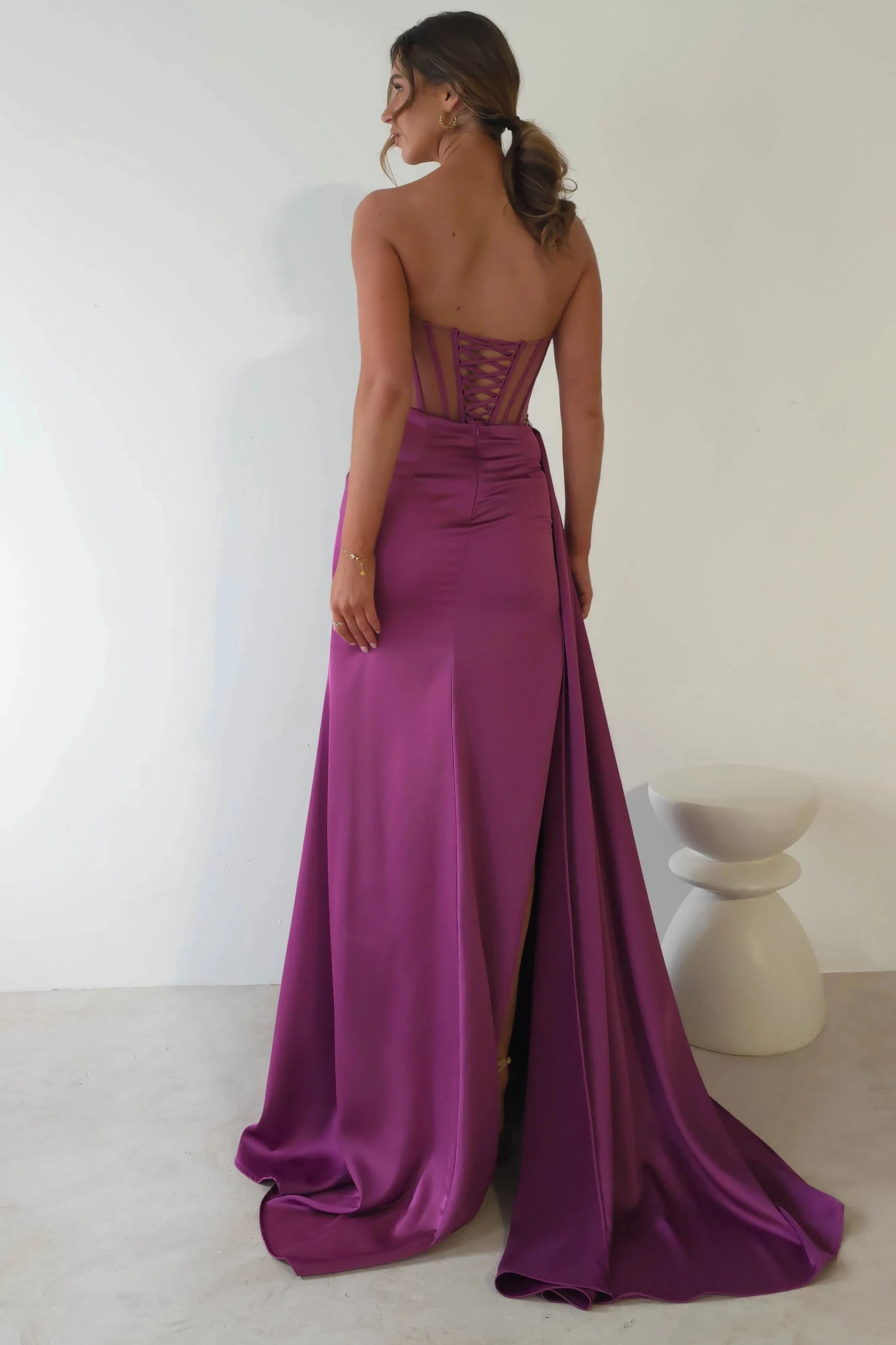 Strapless Illusion Waist Evening Gown Sweetheart Diamond Long Prom Dresses Elegant Sleeveless High Slit Evening Cocktail Dresse