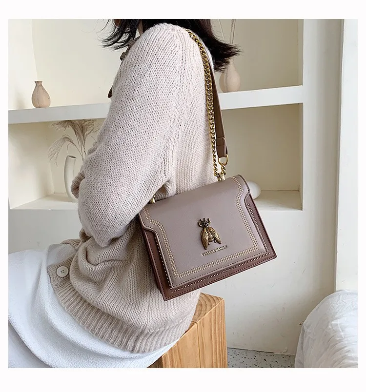Luxury Women Handbag New Retro Bee Pattern Chain Flap Female Purse Shoulder Handbags Quality Leather Designer Crossbody Bag