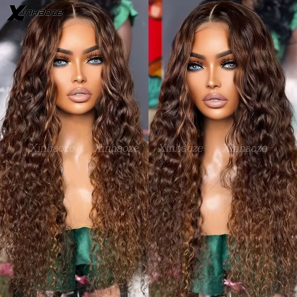 

Water Wave 5x5 Silk Top Lace Wigs Коричневые Глубокие Волны Человеческие Волосы Бесклеевые 13x6/360 Парики Фронта Шнурка Бразильские Предварительно Сорванные Темно-Коричневые