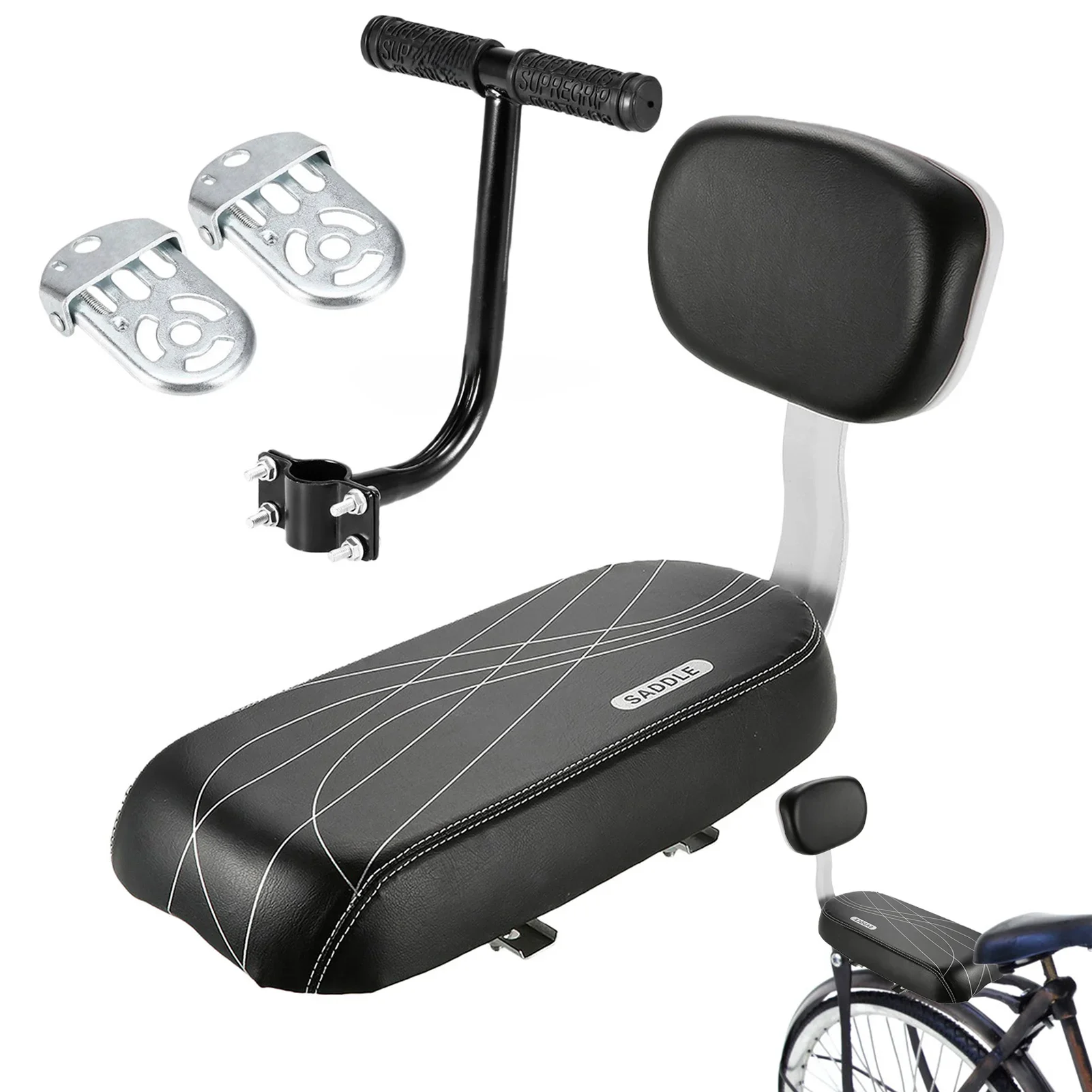 AliExpress NONE Child Bike Rear Seat Saddle With Handle Armrest Footrest Pedal Kid Bicycle Seat Mat Including Backrest For Cycling Bike Part