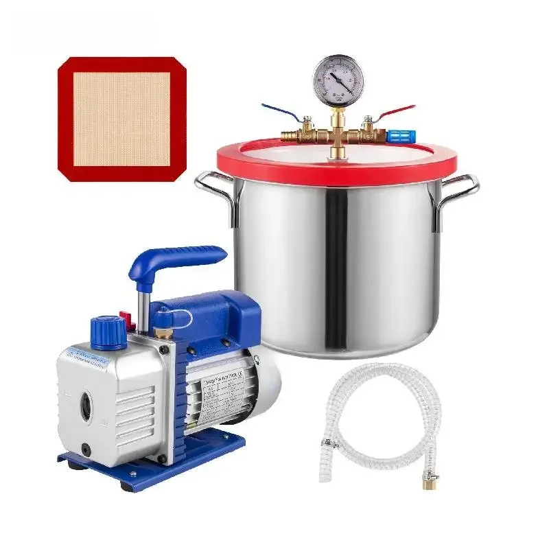 OldFe Vakuumpumpe 3CFM1/4HP, Vakuumkammer mit Pumpe 5,7-Liter-Vakuumkammer-Kit, Klima Vakuumpumpe
