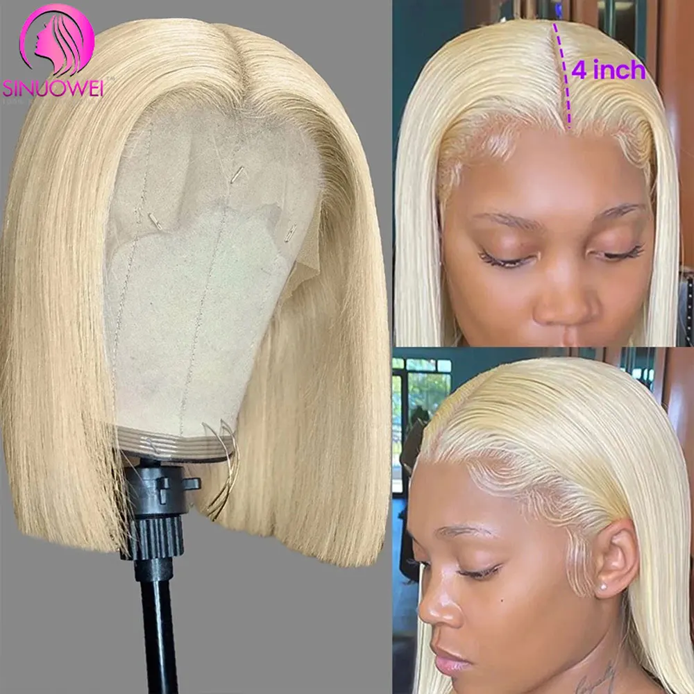 613 Honey Blonde Short Bob Wig 13x4 Lace Front Human Hair Wigs Bone Straight Bob Wig Pre Plucked Human Hair Wigs For Women 180%