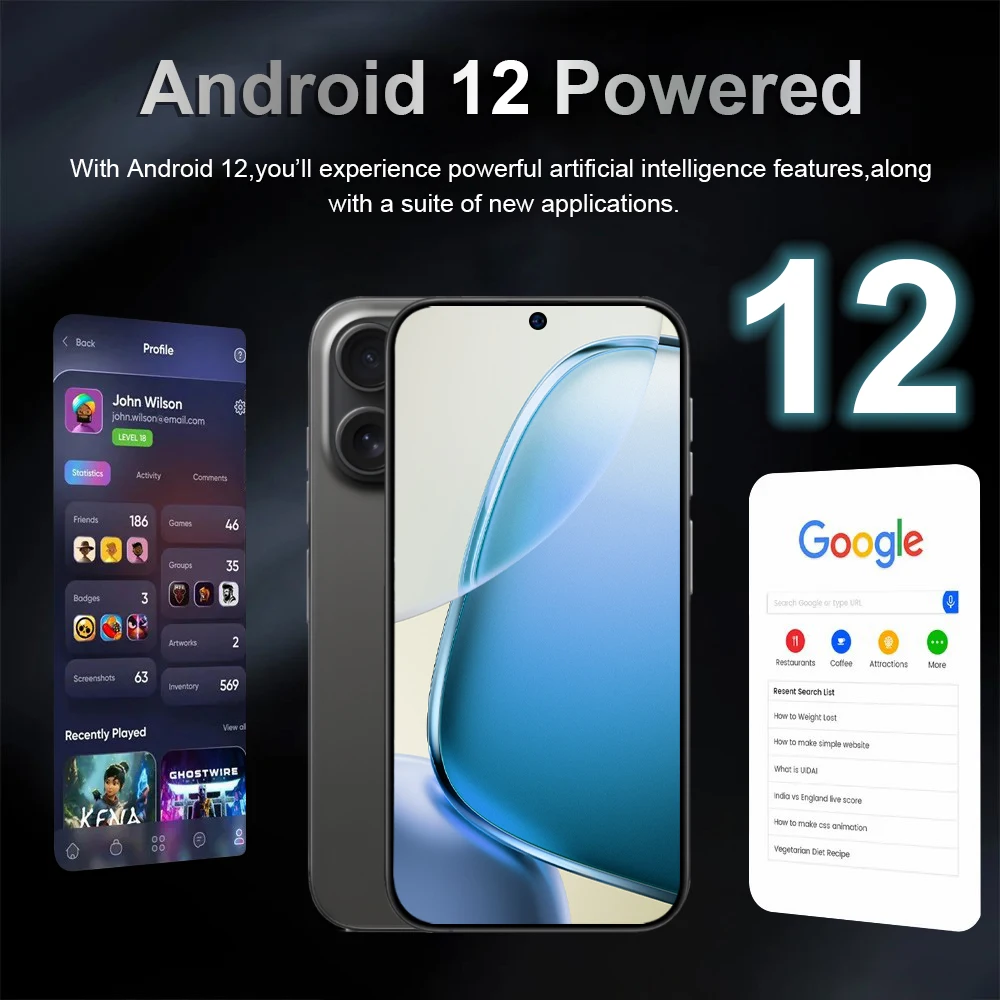 حار i16 برو ماكس الأصلي الجديد 7.2HD الإصدار العالمي 2025 أندرويد 12 بطاقة مزدوجة ذكية 8000mAh وظيفة التعرف على الوجه