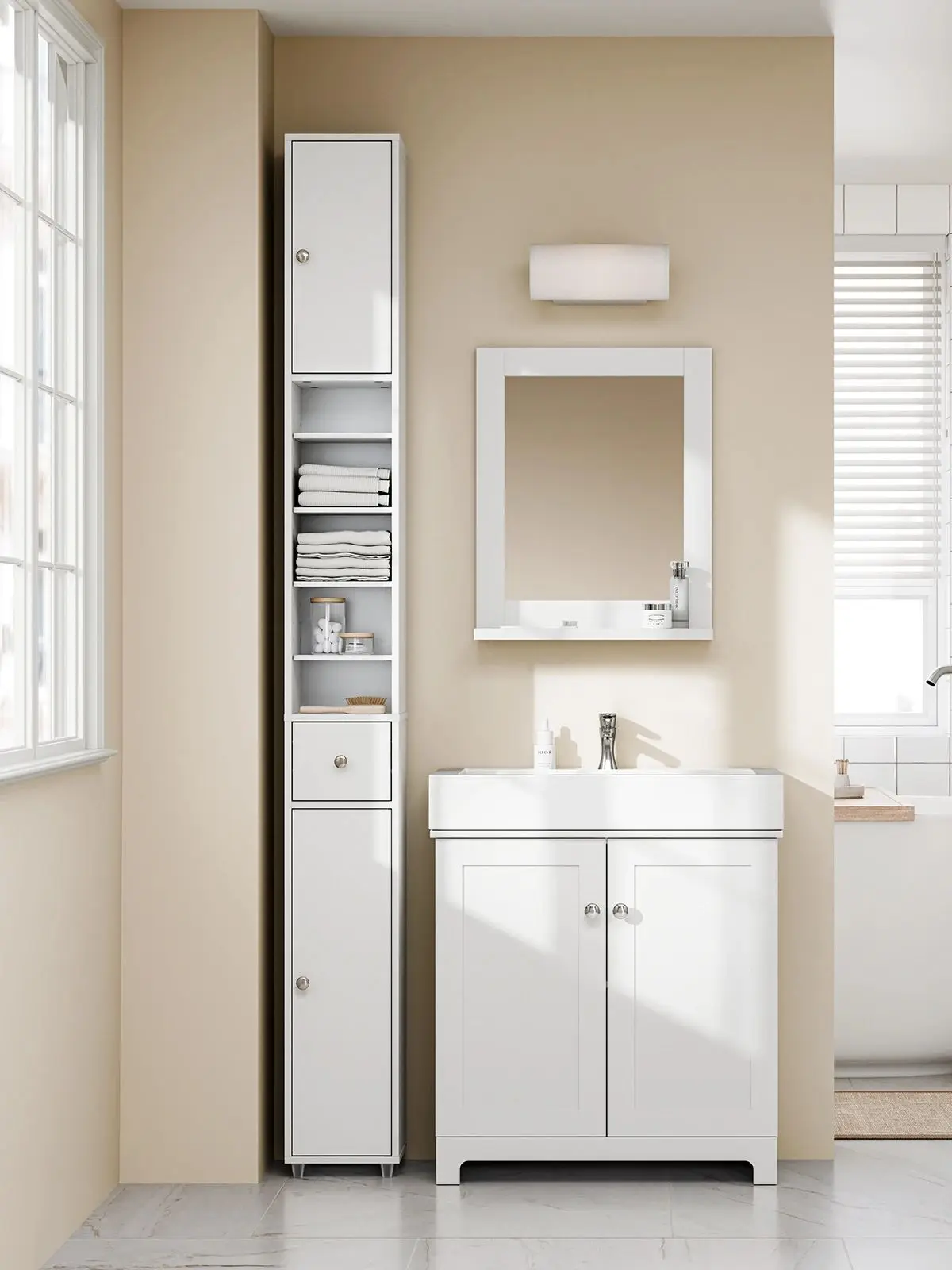 SoBuy BZR34 Badezimmerschrank Hochschrank Schmal Badschrank für kleine Bäder mit verstellbaren Einlegeböden Badezimmer 20x20x180