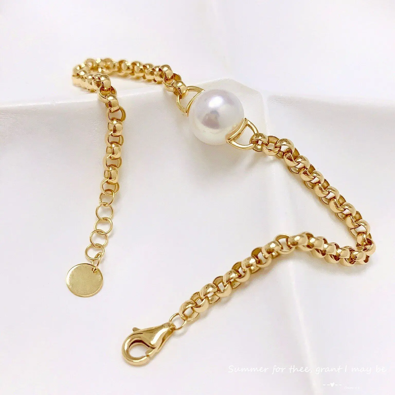 MADALENA SARARA 18K Yellow Gold 7-8mm Freshwater Pearl Pop Chain Women Bracelet Au750 Stamp Extented Chain