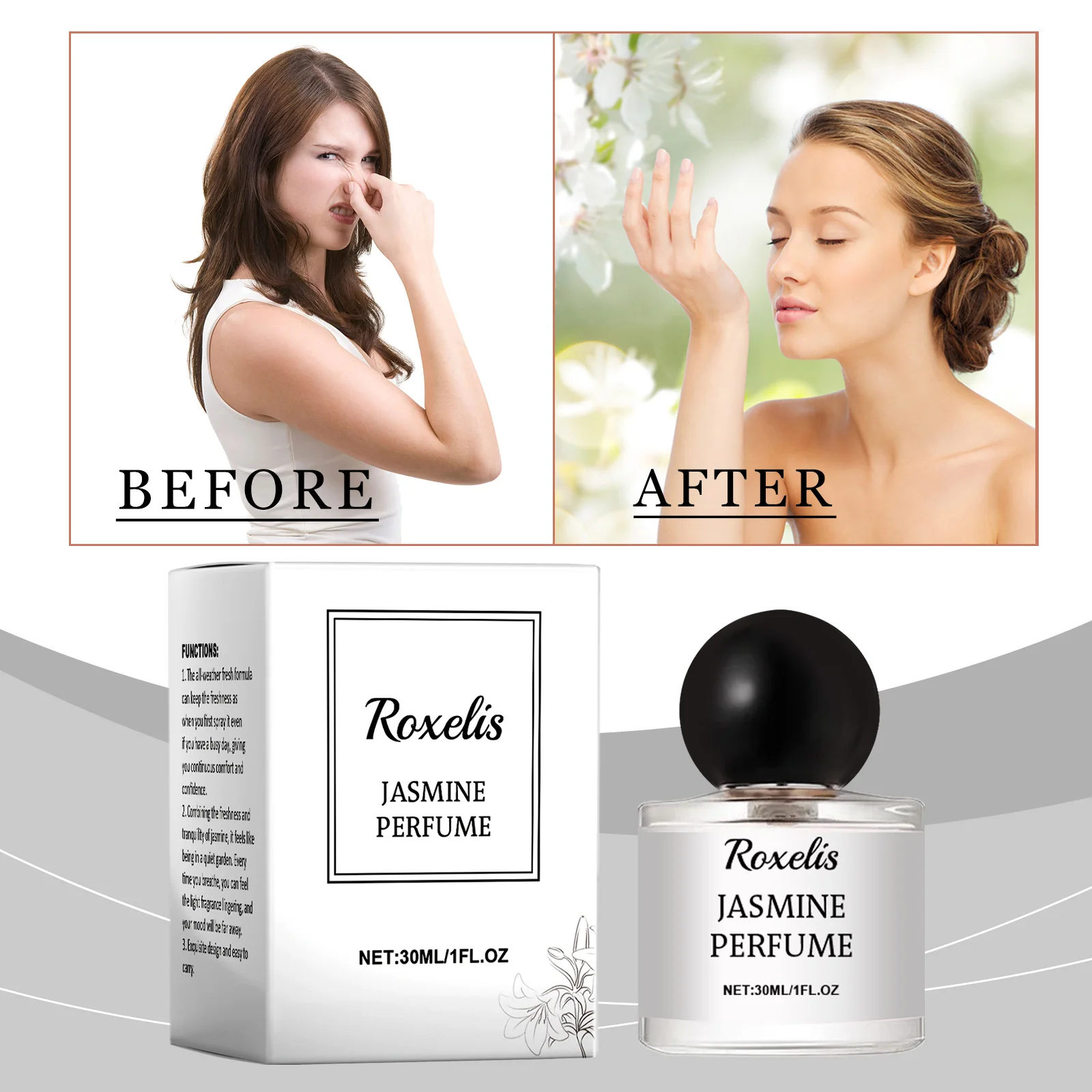 ROXELIS Jasmin Perfume Spray Fragrância Planta Perfume Floral Melhorando Refrescante Quotidiano Namoro Elegância Mulheres Perfumes de Feromônio ﻿