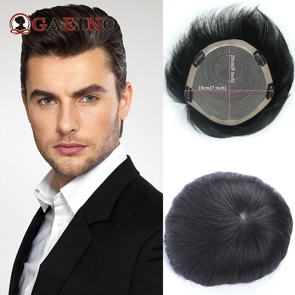 Toupet avec système de remplacement de cheveux humains pour hommes, Toppers, Postiche, Perruque, Denstiy, Naturel