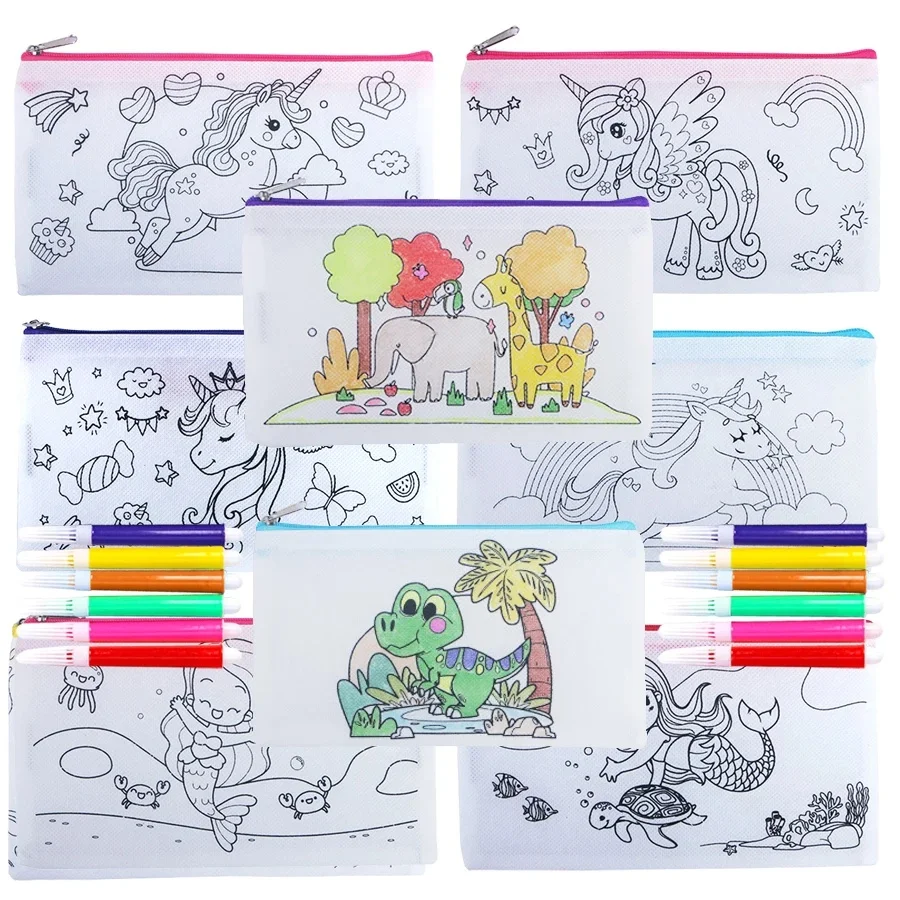 5/10pcs 21cm non-woven Schilderen Pen Tas met 5/10Packs Graffiti Mini Aquarel Pen briefpapier Opslag Pen Tas DIY Schilderen Tas - afbeelding 2