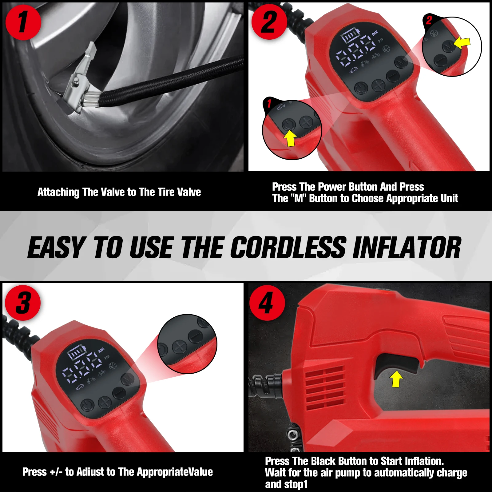 ไร้สายยาง Inflator เครื่องอัดอากาศ 150PSI ปั๊มลมแบบพกพาพร้อมเครื่องวัดความดันดิจิตอลสําหรับ Milwaukee 18V แบตเตอรี่ (ไม่มีแบตเตอรี่)