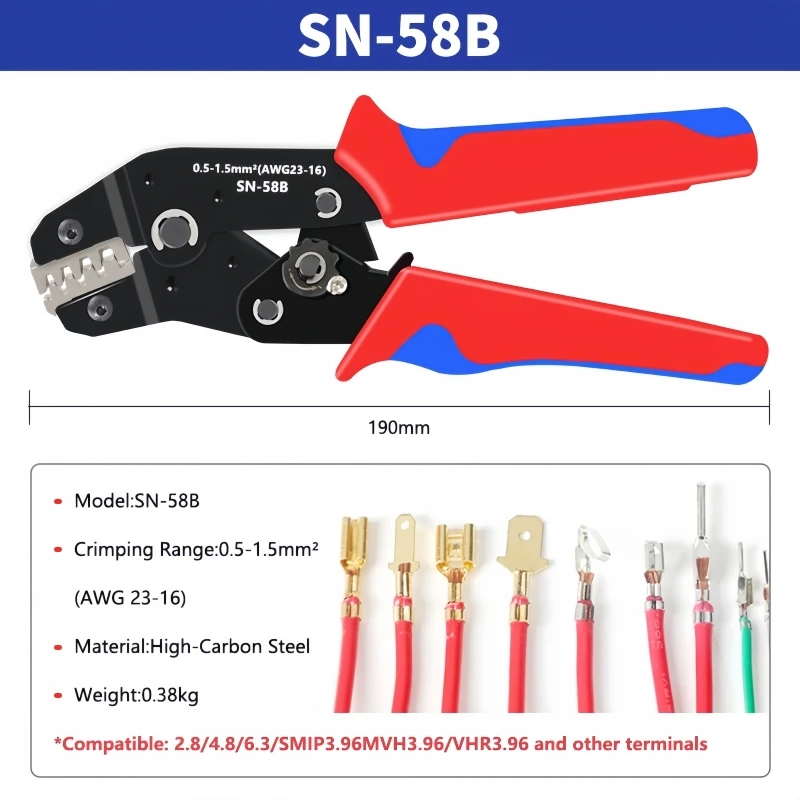 SN-58B Crimping Crimping Pliers For Pre Insulated 0,25 1,5mm AWG24-16 2.8/4.8/6.3 Ferrole Terminals