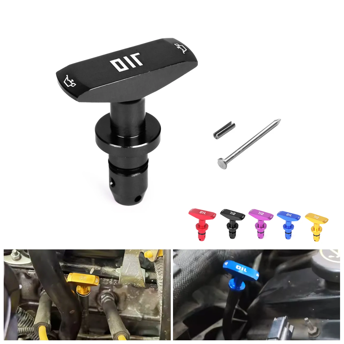 5mm Car Oil Dipstick Pull Handle Engine Oil Pullhandle Aluminum Billet Black Blue Red Universal Automobile Replacement