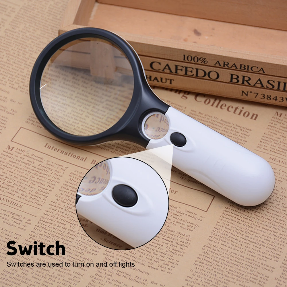 3 LED Light 45X Magnifying Glass Lens Mini Pocket Handheld Microscope 3 Times Larger 45 Times Smaller Jewelry Loupe Handheld Mag