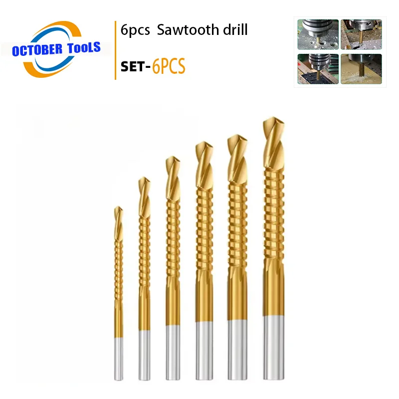 

Набор из 6 зубчатых спиральных сверл 3/4/5/6/6,5/8 мм для сверления металла, дерева, растачивания, долбежей, универсальный набор инструментов для расширения отверстий