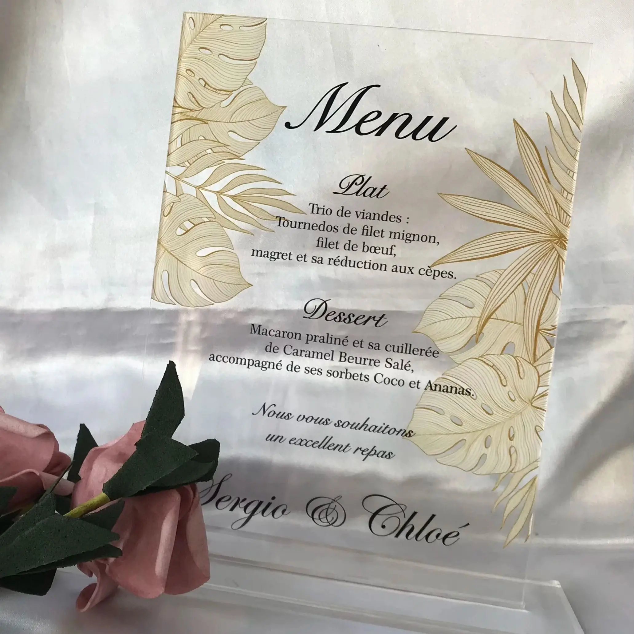 10Pcs Custom Transparent Acrylic Dinner Menu,Personalized Wedding Menu Card,Table Decor for Reception,Birthday,Catering Favors