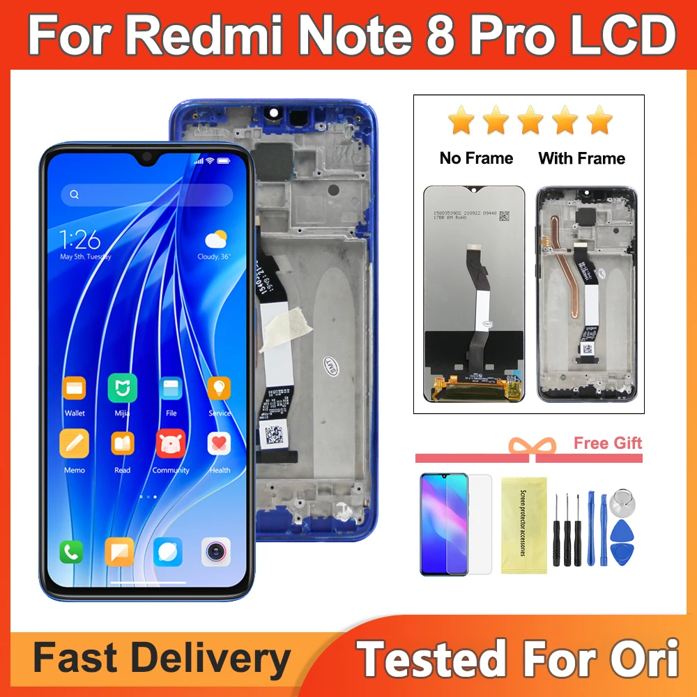 

6.53'' Original Note 8Pro Display with Frame For Xiaomi Redmi Note 8 Pro 2015105 M1906G7I LCD Touch Screen Digitizer Assembly