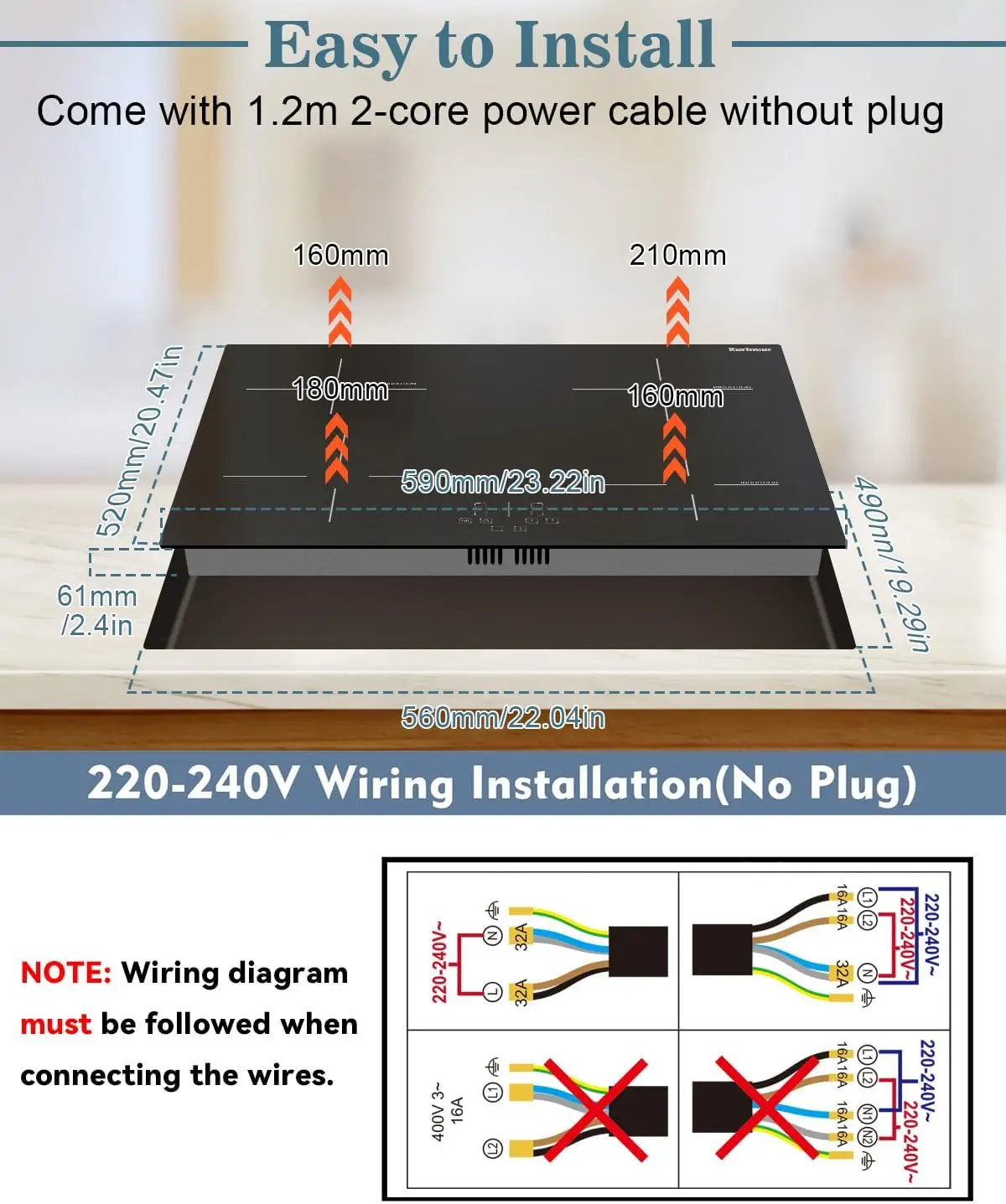 Karinear-placa de inducción de 4 quemadores, encimera eléctrica con Control táctil, temporizador, bloqueo de seguridad, 660