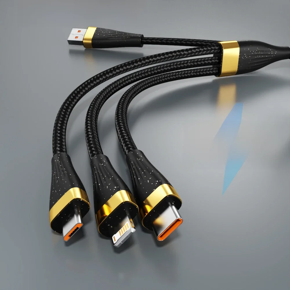 ASOMETECH 3 en 1 USB Câble de Charge 6A 100W pour Huawei/Honneur Portable Micro USB TypeC Câble de Charge Pour iPhone 14 Samsung