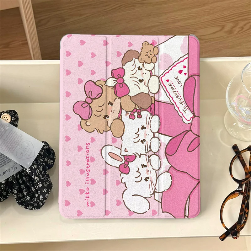 For iPad 10 Pro 11 inch Air 2024 2025 iPad Air 5/4 10.9 10.2 9.7 inch 10.5 mini 6 Cover with Pen Holder Korean Cute Tablet Case
