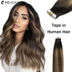 Tape In Hair Extensions 20pcs/Pack Natural Add Hair Highlight Straight Hair Tape In Real Human Hair Extensions For Women 24 Inch