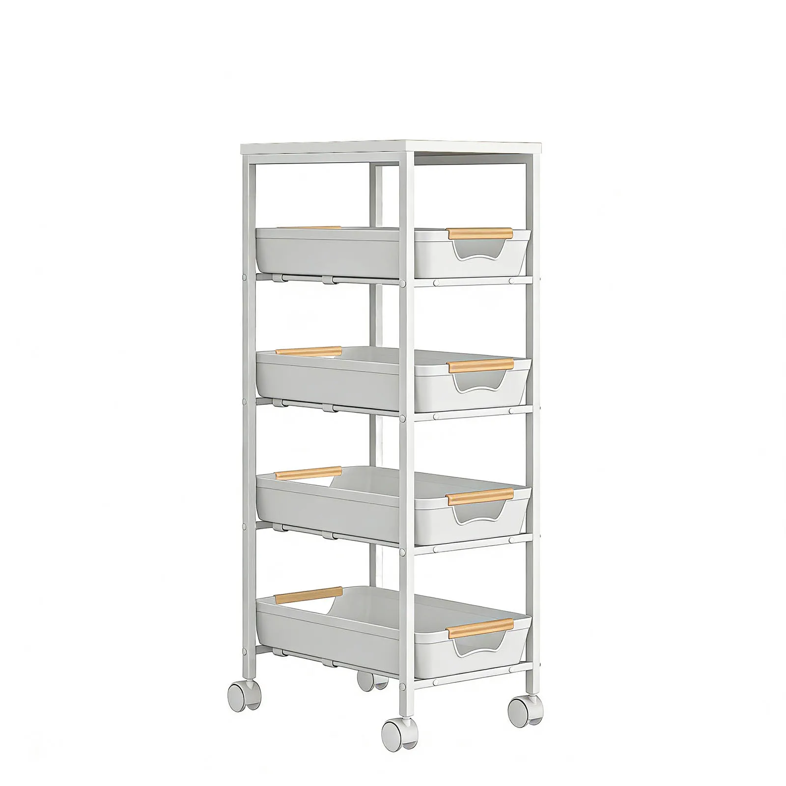 5-laags multifunctionele serveerwagen met uittrekbare mand en 4 vergrendelbare wielen, geschikt voor de keuken, badkamer en toilet.