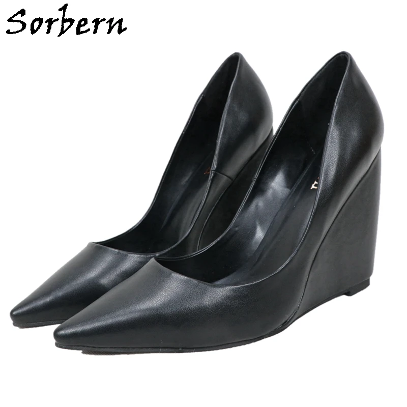 

Sorbern Black Wedge Women Pump Shoes Pointed Toe High Heels Custom Plus Size Eu33-48 Multi Colors Daily Footwear Unisex Heeled