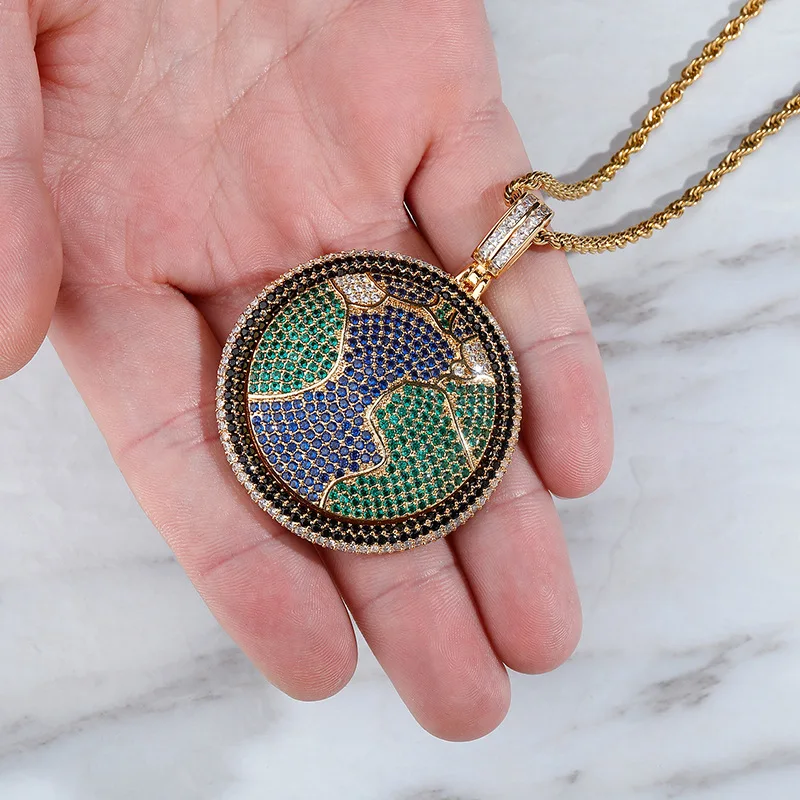 الفاخرة جولة العالم قلادة على شكل خريطة القلائد مع الأحجار الكريمة الملونة مختبر الماس براعة رائعة مجوهرات للنساء الرجال الهدايا