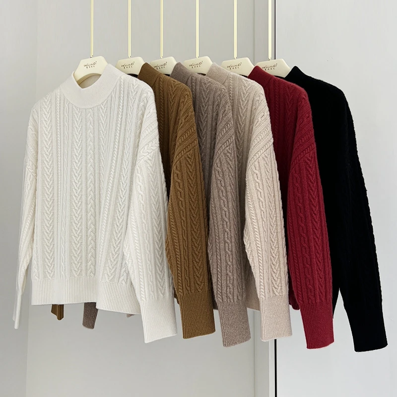 women cashmere cable sweater fashion red top womens baggy casual jumper woman clothes autumn pullovers knitted korean turtleneck