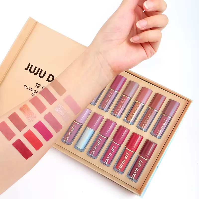 Set di 12 Lucidalabbra e Rossetti Liquidi Opachi Vellutati a Lunga Durata, Impermeabili, Non Appiccicosi, con Finitura Opaca e Brillante Perlata