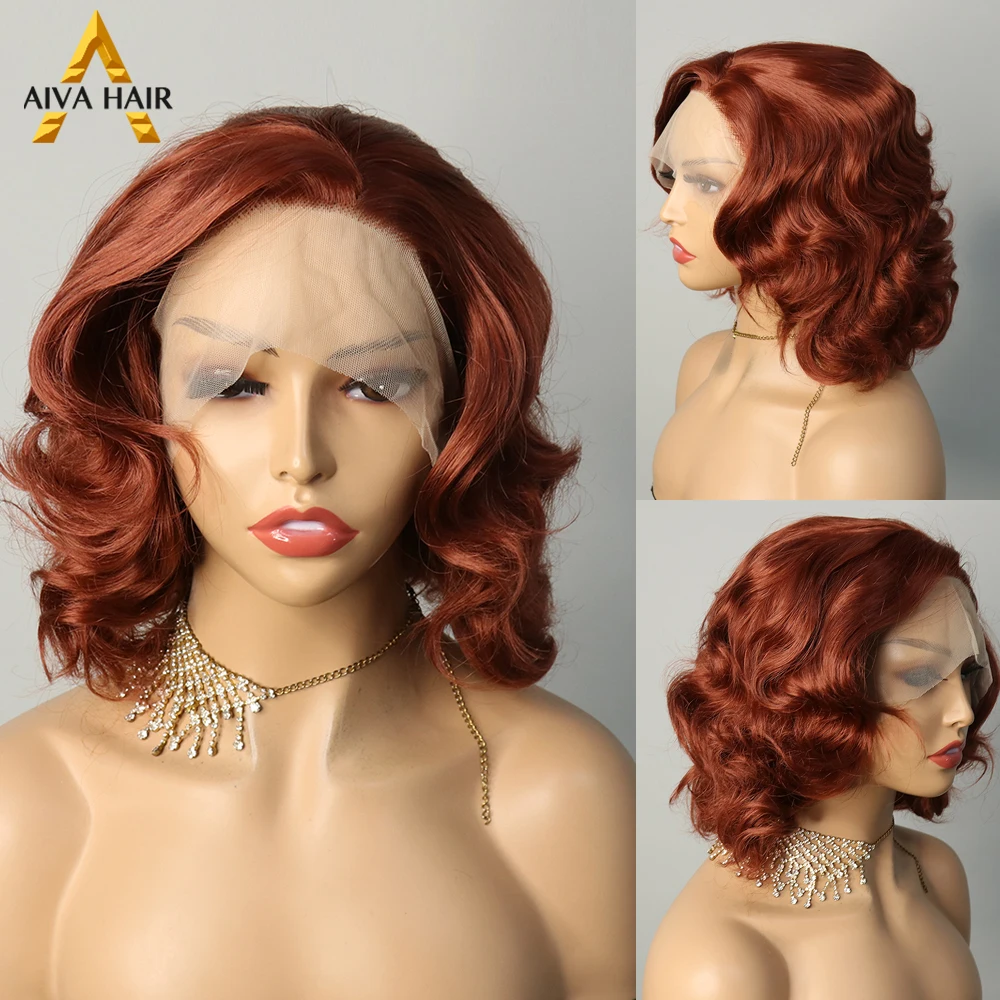 

30 Inch Wig Red Brown Color Synthetic Body Wave Drag Queen Glueless Heat Resistant 13X4 Lace Front Wigs For Women Cosplay