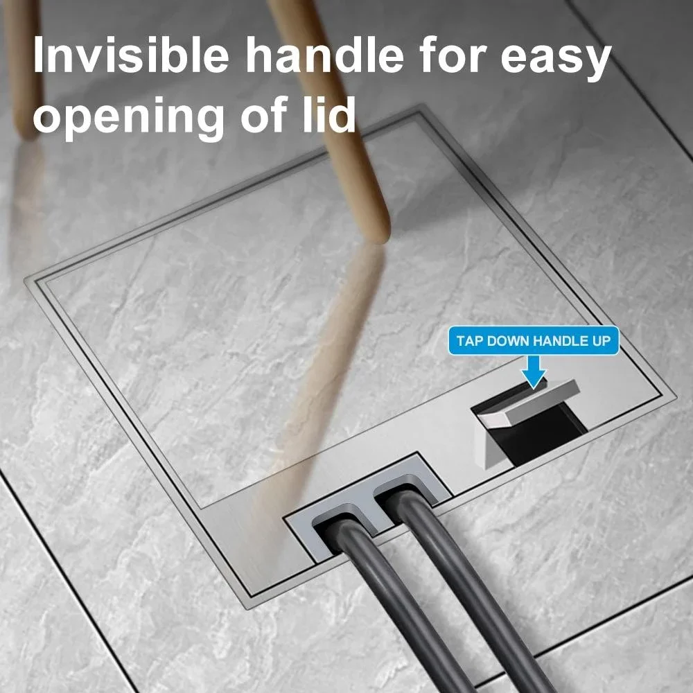 Floor Box Outlet UK US EU Standard Hidden Power Socket 130x130mm Built-in Rear RJ45 HDMI USB Plug for Seamless Floor Integration