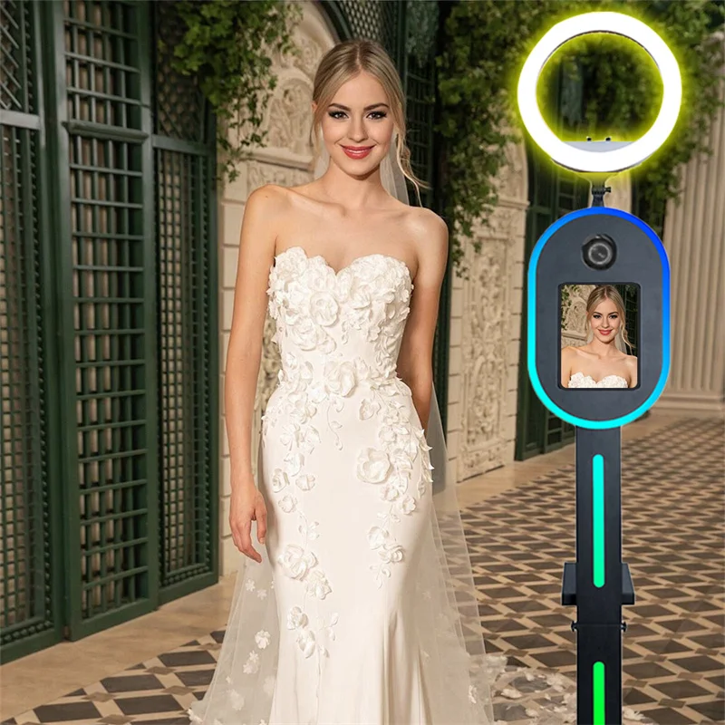 

Portable iPad Photo Booth Stand for 10.2" 11" 12.9" Selfie Photobooth Machine for DSLR with Ring Light for Wedding Party Rental