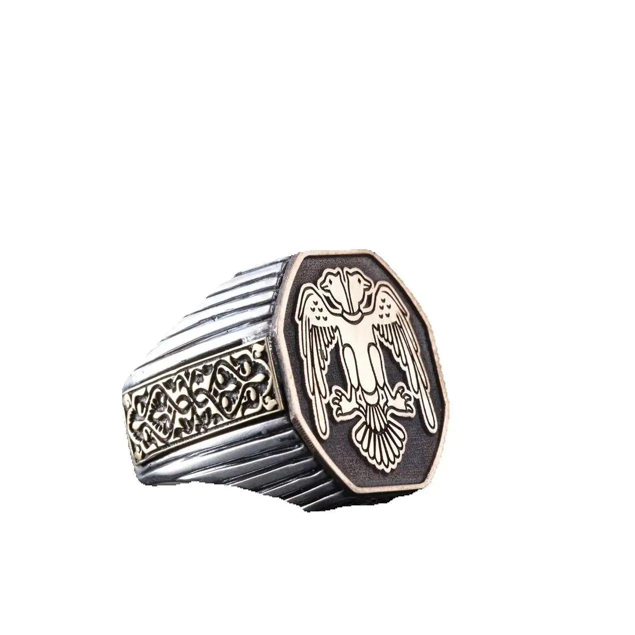 Anillo de plata de ley con águila de doble cabeza para hombre, joyería de regalo, anillos jóvenes de plata originales hechos a mano, anillo para ancianos, símbolo Otomano