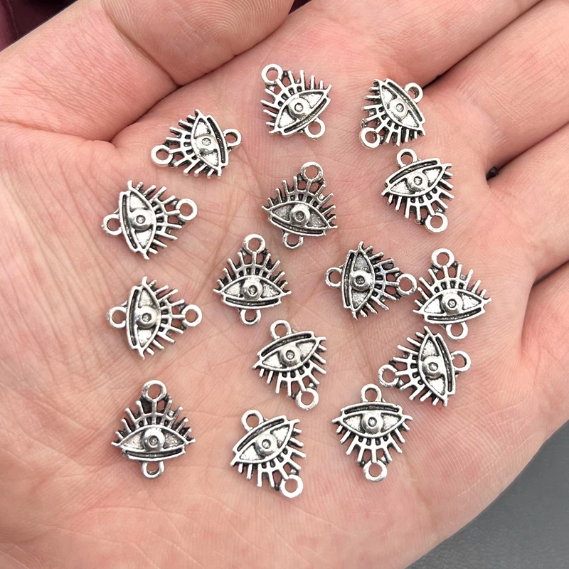 15pcs 15*13mm Antique Silver All Seeing Eye Charm Evil Eye Connector Pendants DIY Handmade Crafts Jewelry Accessories