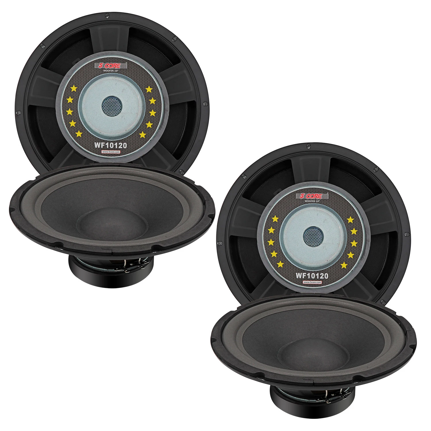 

5 Core 10 Inch Woofer Pair 300W Car Subwoofer 4Ohm Replacement Deep Sub w Poly Cone-WF 10 140 PP 4OHM 2PCS