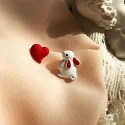 Sweet Cute Lovely Rabbit Heart Stud Earrings for Girls Korean Style Kawaii Cat Flower Earrings Daily Jewelry Accessories