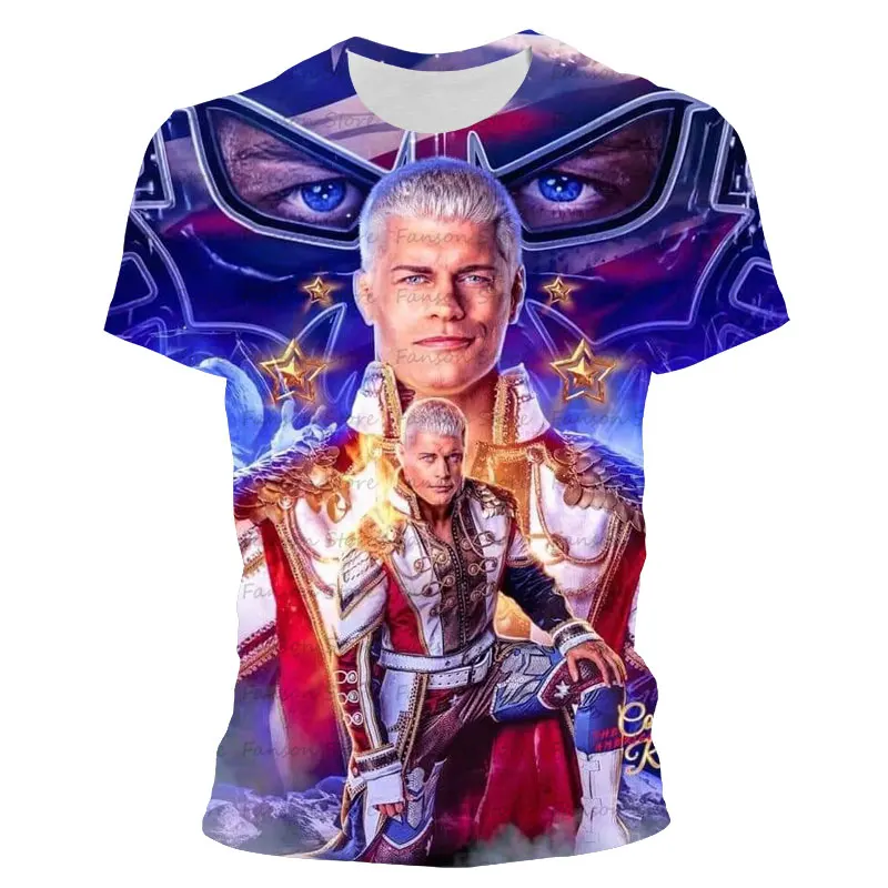 تي شيرت رجالي صيفي جديد مطبوع ثلاثي الأبعاد من كودي رودس تي شيرت برقبة دائرية ، ملابس علوية غير رسمية للشارع لمحبي المصارعة للأطفال