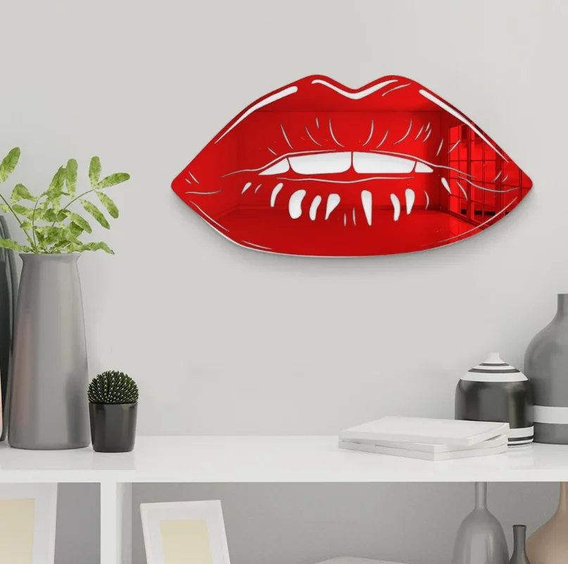 Salon Decor Mirrored Wall Art  Acrylic Lips Sign Lips Decor Home Kiss Wall Art Dorm Room Decor